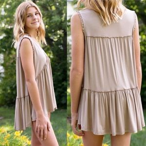 Boho baby doll top with raw edge ruffle detail